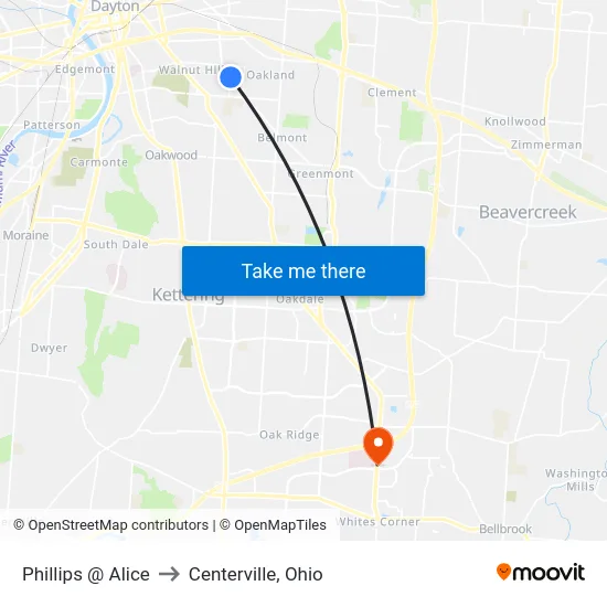 Phillips @ Alice to Centerville, Ohio map