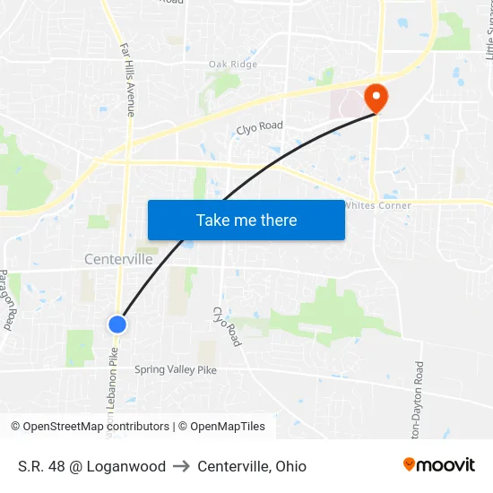 S.R. 48 @ Loganwood to Centerville, Ohio map