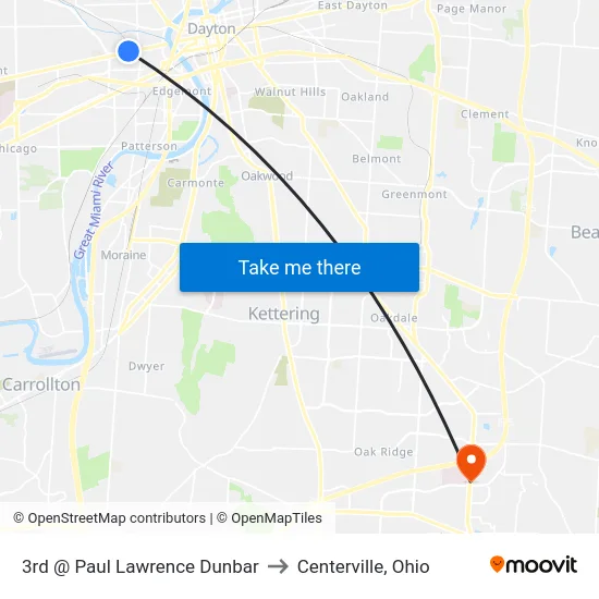 3rd @ Paul Lawrence Dunbar to Centerville, Ohio map