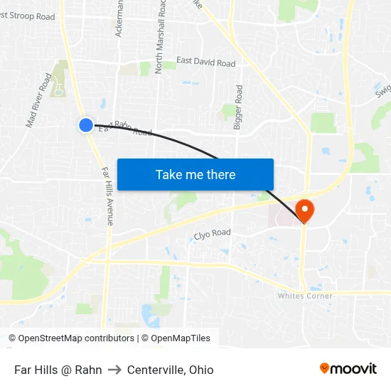 Far Hills @ Rahn to Centerville, Ohio map