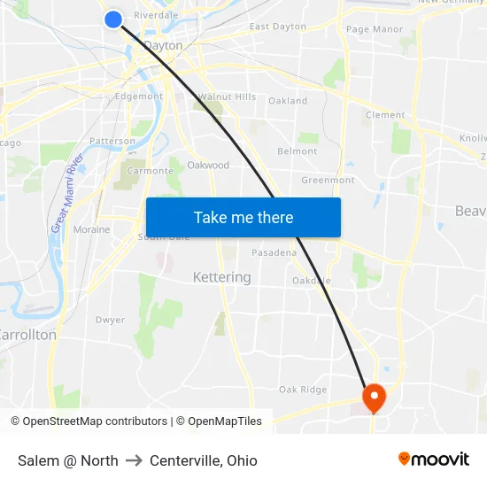 Salem @ North to Centerville, Ohio map