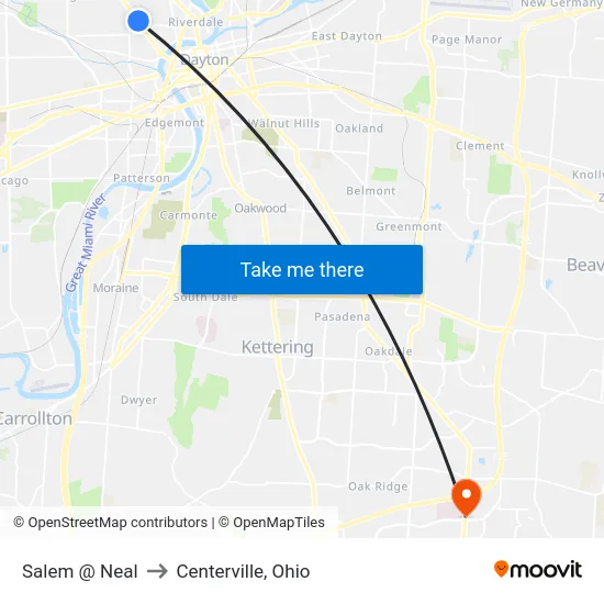 Salem @ Neal to Centerville, Ohio map