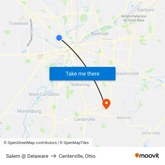 Salem @ Delaware to Centerville, Ohio map