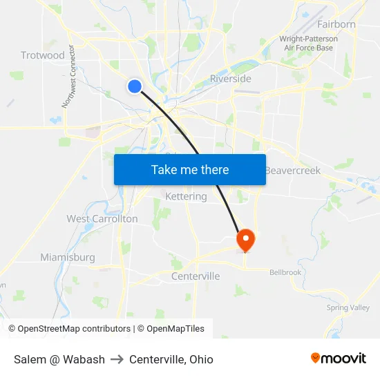 Salem @ Wabash to Centerville, Ohio map