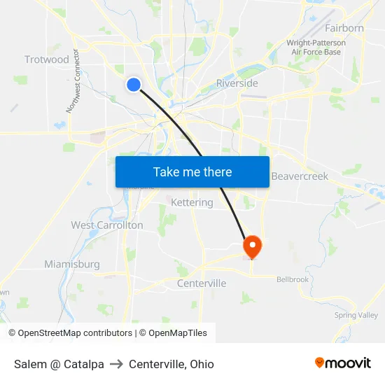 Salem @ Catalpa to Centerville, Ohio map