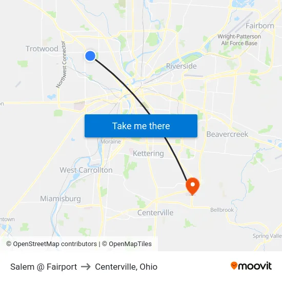Salem @ Fairport to Centerville, Ohio map