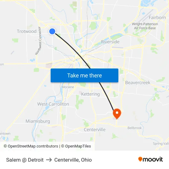 Salem @ Detroit to Centerville, Ohio map