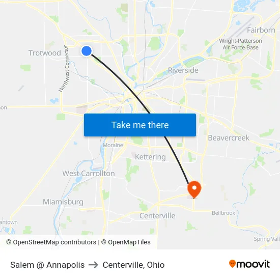 Salem @ Annapolis to Centerville, Ohio map