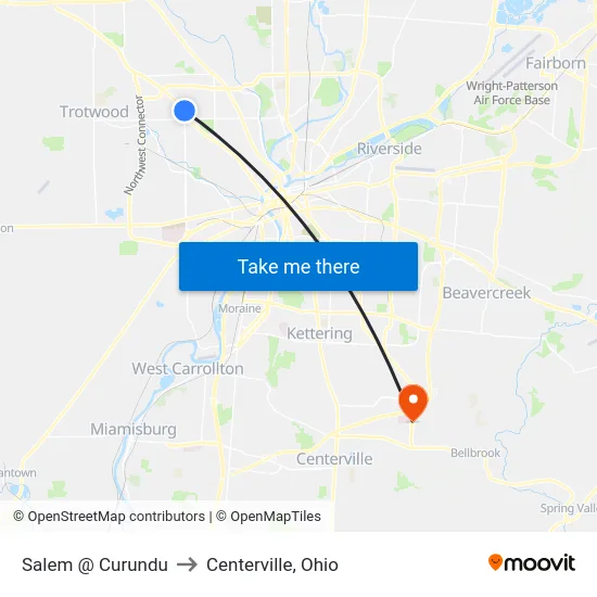 Salem @ Curundu to Centerville, Ohio map