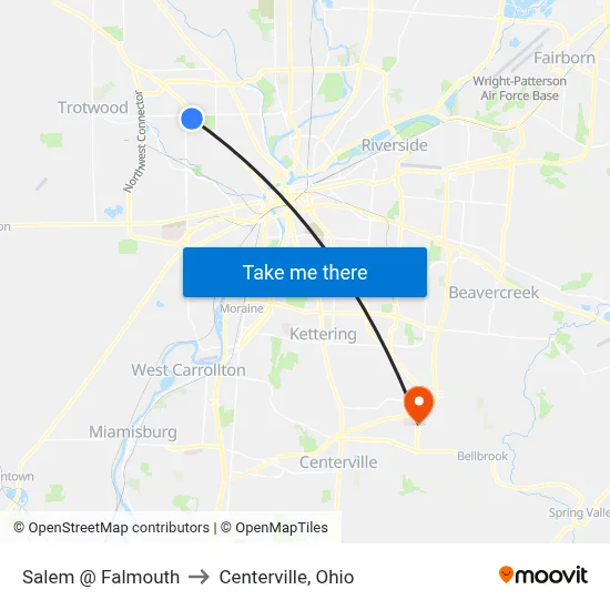 Salem @ Falmouth to Centerville, Ohio map