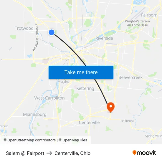 Salem @ Fairport to Centerville, Ohio map