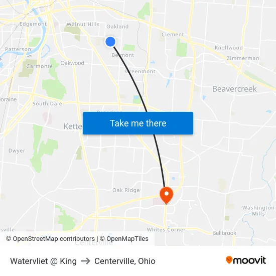 Watervliet @ King to Centerville, Ohio map