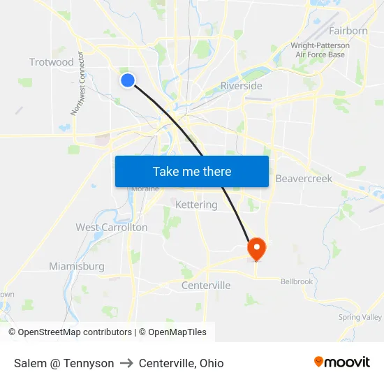 Salem @ Tennyson to Centerville, Ohio map