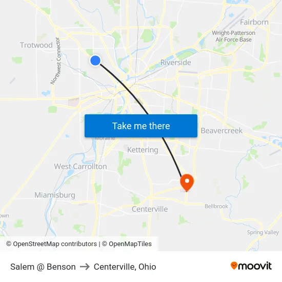 Salem @ Benson to Centerville, Ohio map