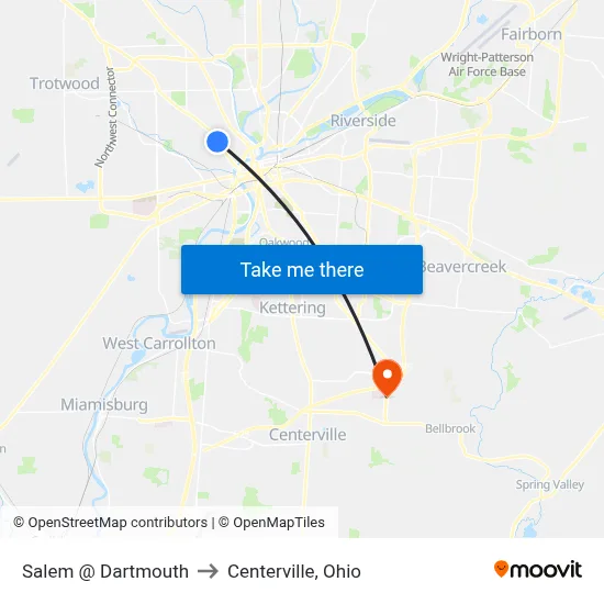 Salem @ Dartmouth to Centerville, Ohio map