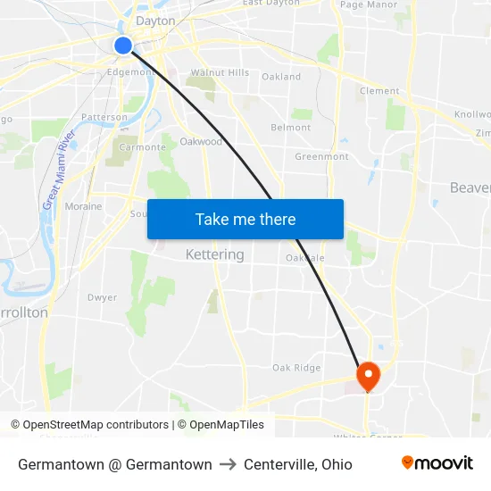 Germantown @ Germantown to Centerville, Ohio map