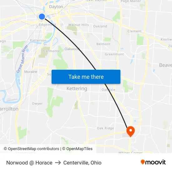 Norwood @ Horace to Centerville, Ohio map