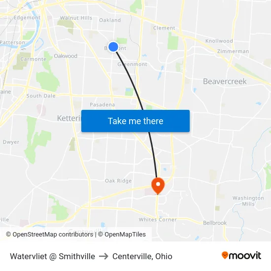 Watervliet @ Smithville to Centerville, Ohio map