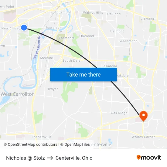 Nicholas @ Stolz to Centerville, Ohio map