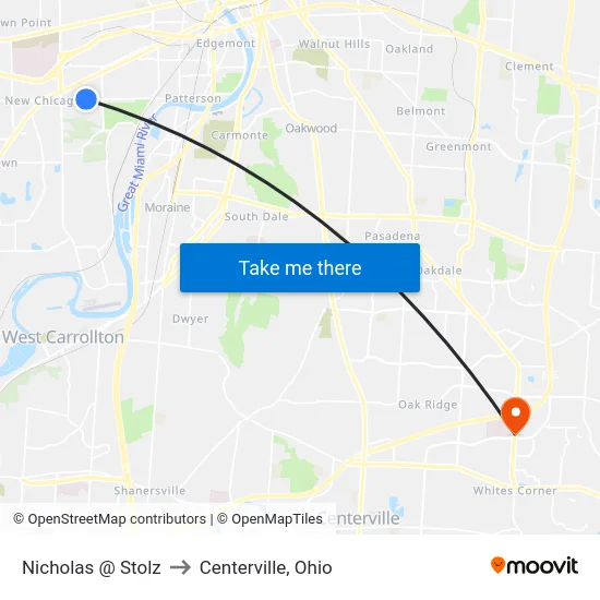 Nicholas @ Stolz to Centerville, Ohio map