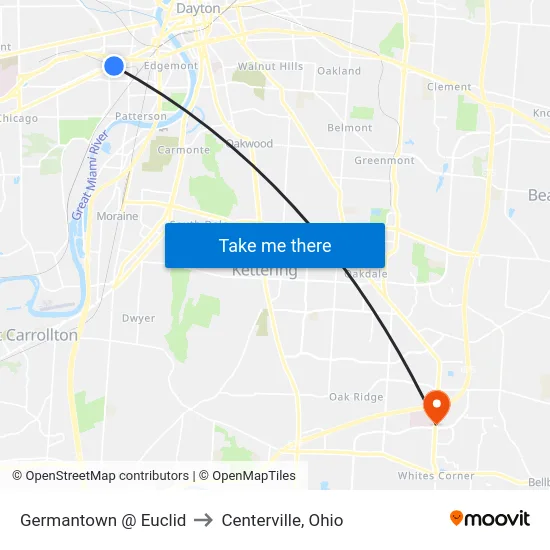 Germantown @ Euclid to Centerville, Ohio map