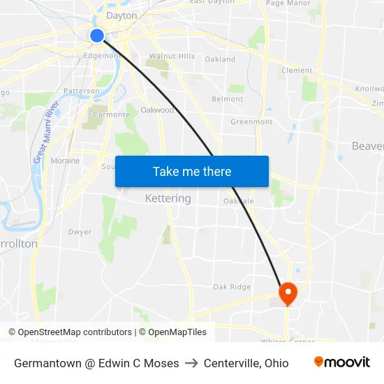 Germantown @ Edwin C Moses to Centerville, Ohio map
