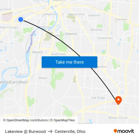 Lakeview @ Burwood to Centerville, Ohio map