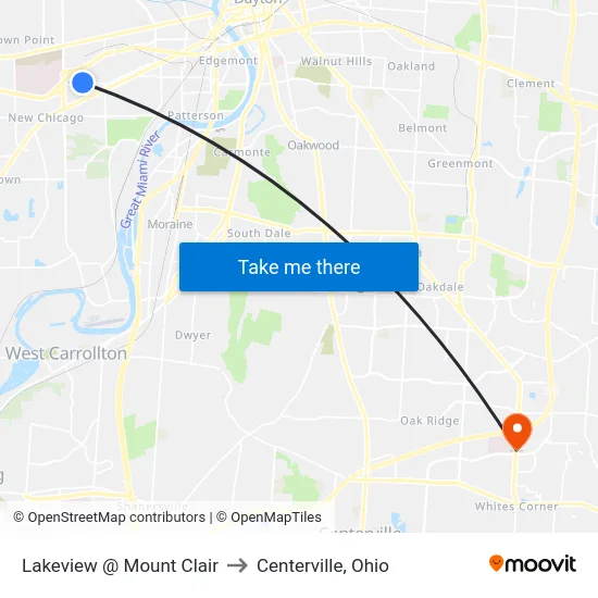 Lakeview @ Mount Clair to Centerville, Ohio map
