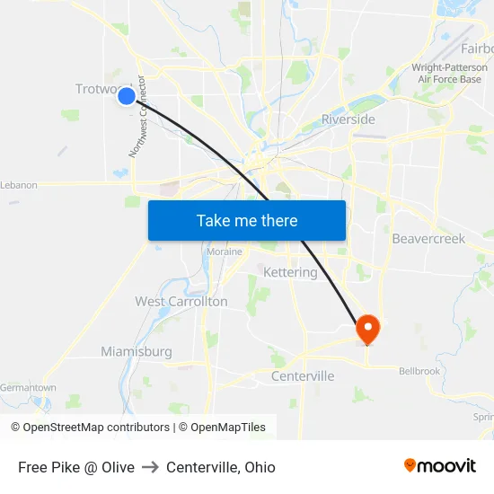 Free Pike @ Olive to Centerville, Ohio map