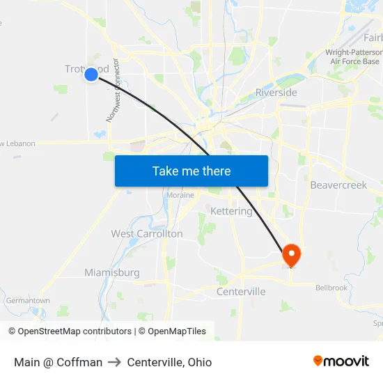 Main @ Coffman to Centerville, Ohio map