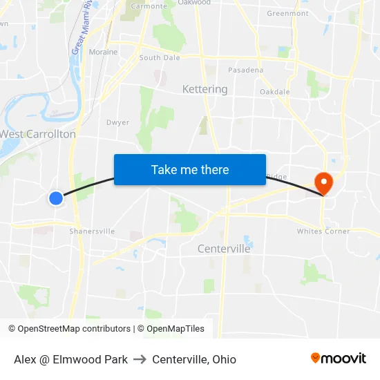 Alex @ Elmwood Park to Centerville, Ohio map