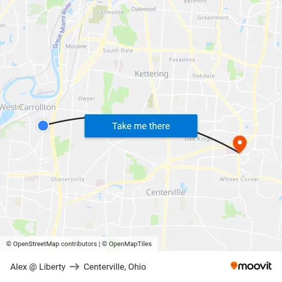 Alex @ Liberty to Centerville, Ohio map