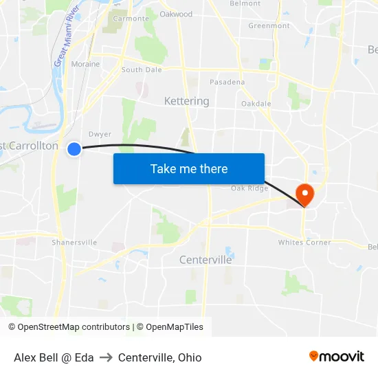 Alex Bell @ Eda to Centerville, Ohio map