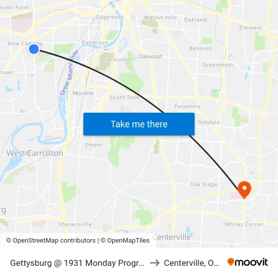 Gettysburg @ 1931 Monday Program to Centerville, Ohio map