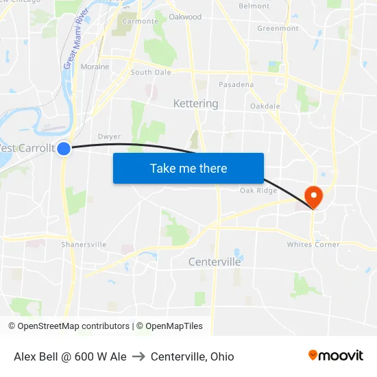Alex Bell @ 600 W Ale to Centerville, Ohio map