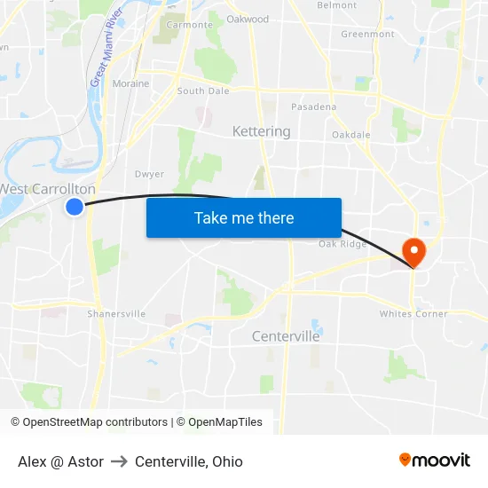 Alex @ Astor to Centerville, Ohio map