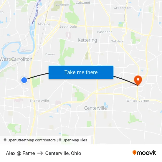 Alex @ Fame to Centerville, Ohio map