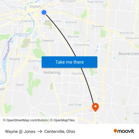 Wayne @ Jones to Centerville, Ohio map