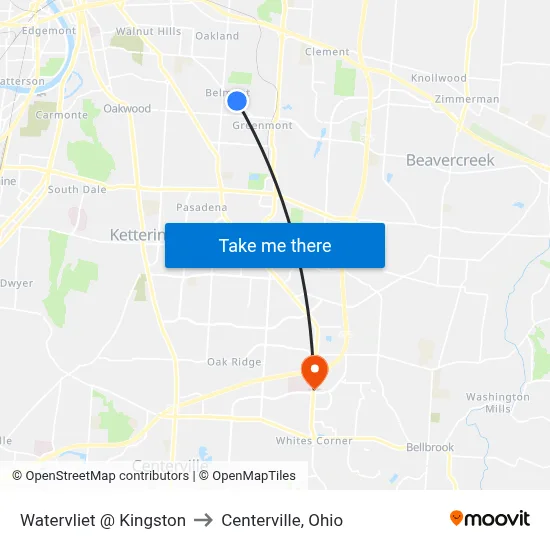 Watervliet @ Kingston to Centerville, Ohio map