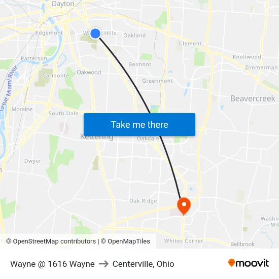 Wayne @ 1616 Wayne to Centerville, Ohio map