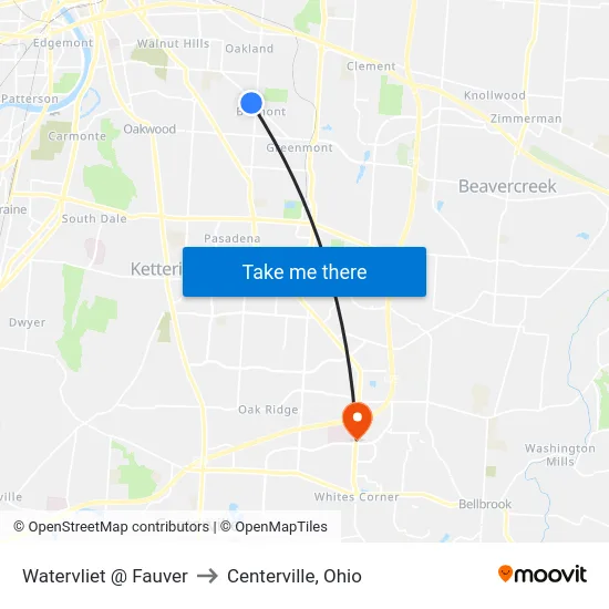 Watervliet @ Fauver to Centerville, Ohio map