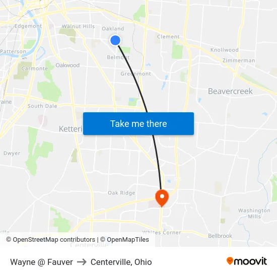 Wayne @ Fauver to Centerville, Ohio map