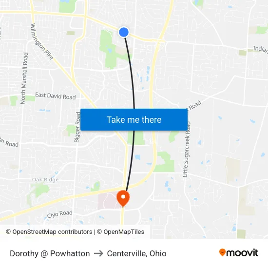 Dorothy @ Powhatton to Centerville, Ohio map