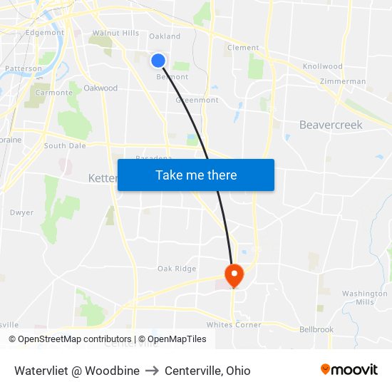 Watervliet @ Woodbine to Centerville, Ohio map