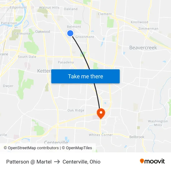 Patterson @ Martel to Centerville, Ohio map