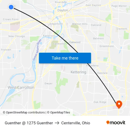 Guenther @ 1275 Guenther to Centerville, Ohio map