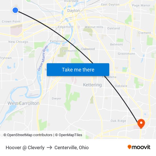 Hoover @ Cleverly to Centerville, Ohio map