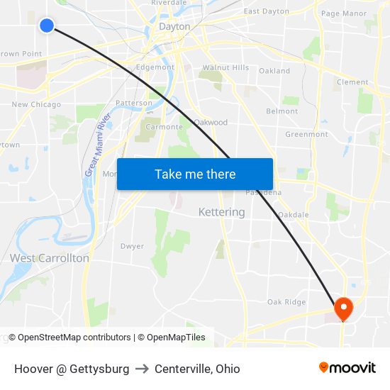 Hoover @ Gettysburg to Centerville, Ohio map