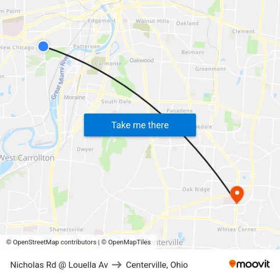 Nicholas Rd @ Louella Av to Centerville, Ohio map