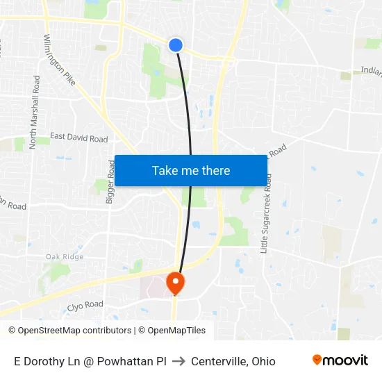 E Dorothy Ln @ Powhattan Pl to Centerville, Ohio map